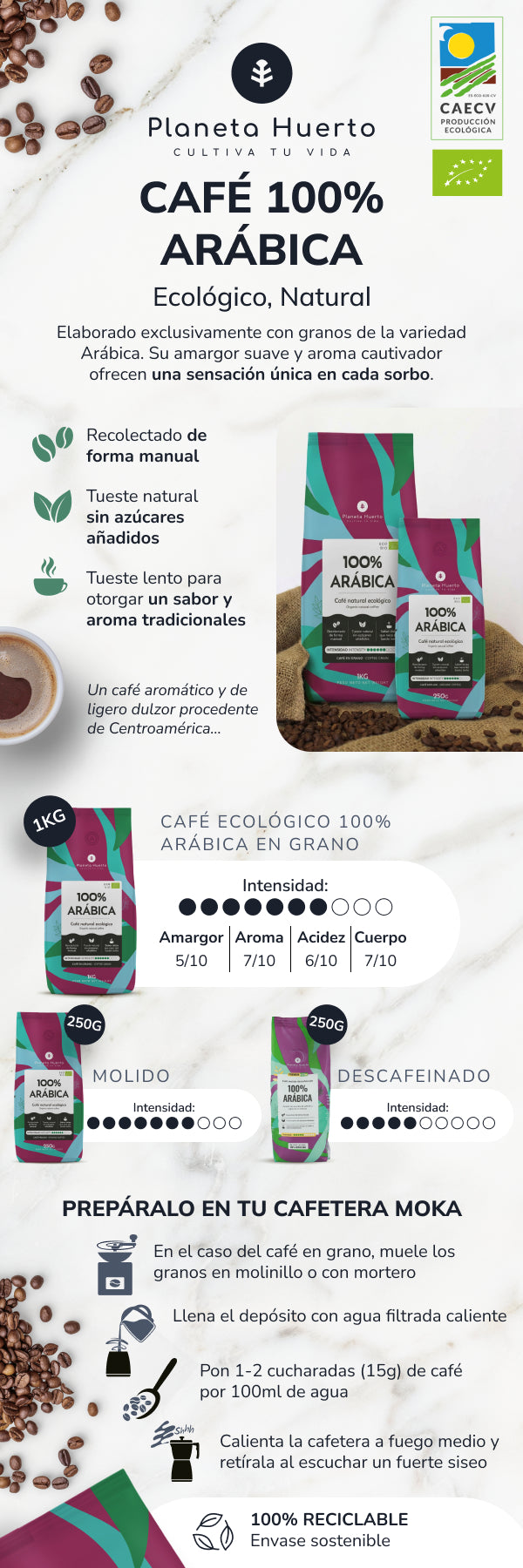 Café en grano Eco 100% Arábica Planeta Huerto 1 Kg