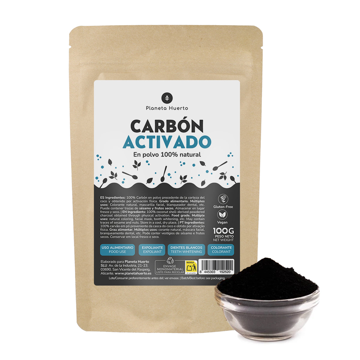Carbón activado vegetal en polvo Planeta Huerto 100 g