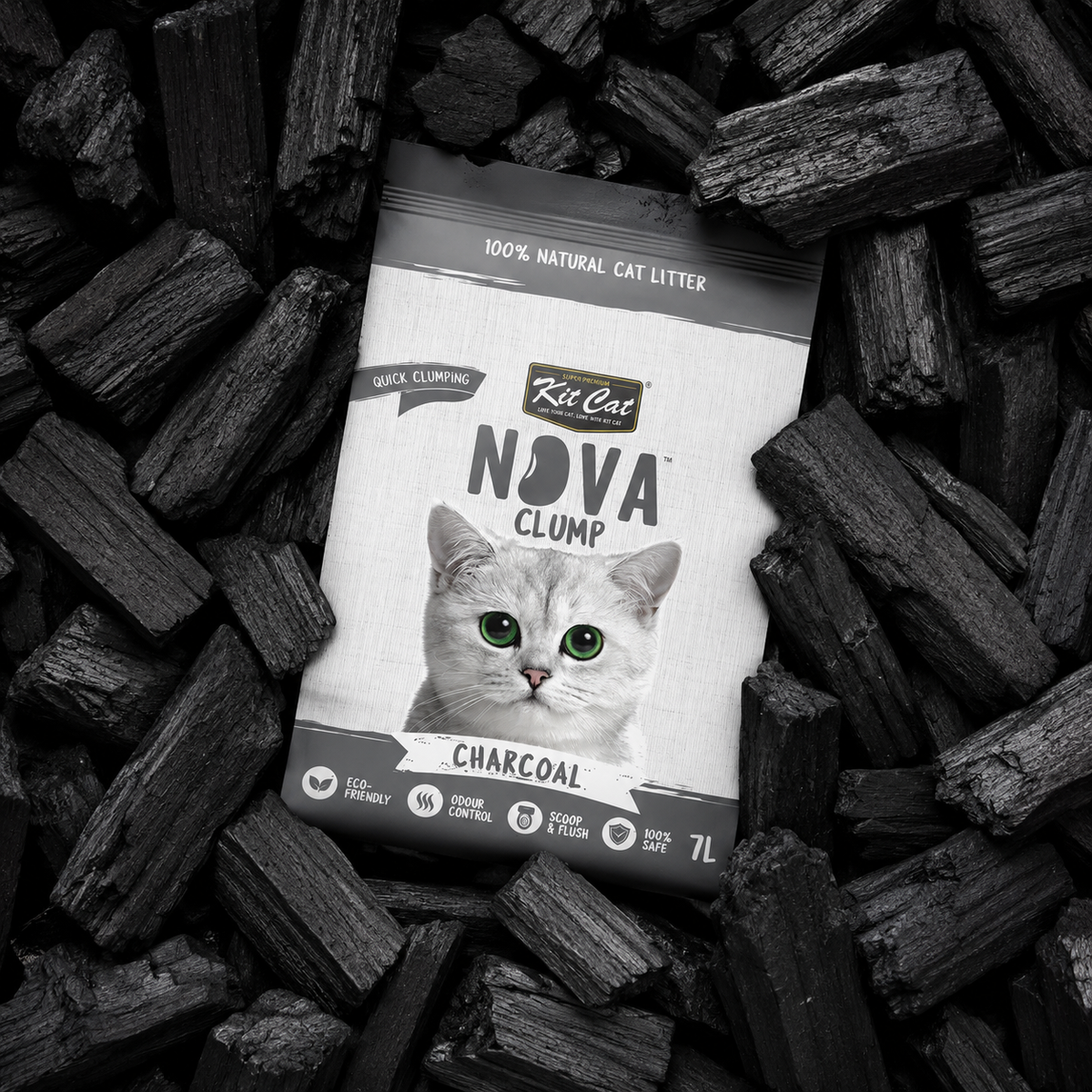 Kit Cat Arena Eco Nova Clump - Charcoal 7 L Arena para gatos - Carbón Activo Control de Olores