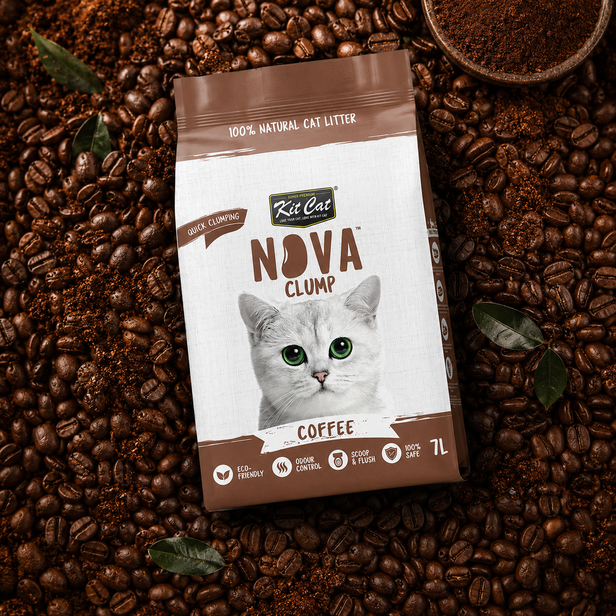 Pack 12 Kit Cat Arena Eco Nova Clump - Coffee 7 L Arena para gatos - Aroma Discreto Café