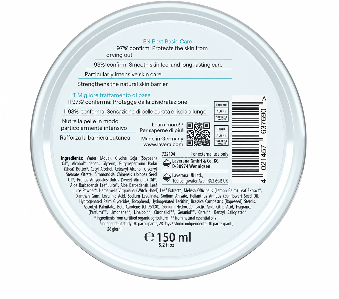 Crema cara & cuerpo Sentitiv Bio Lavera 150 ml