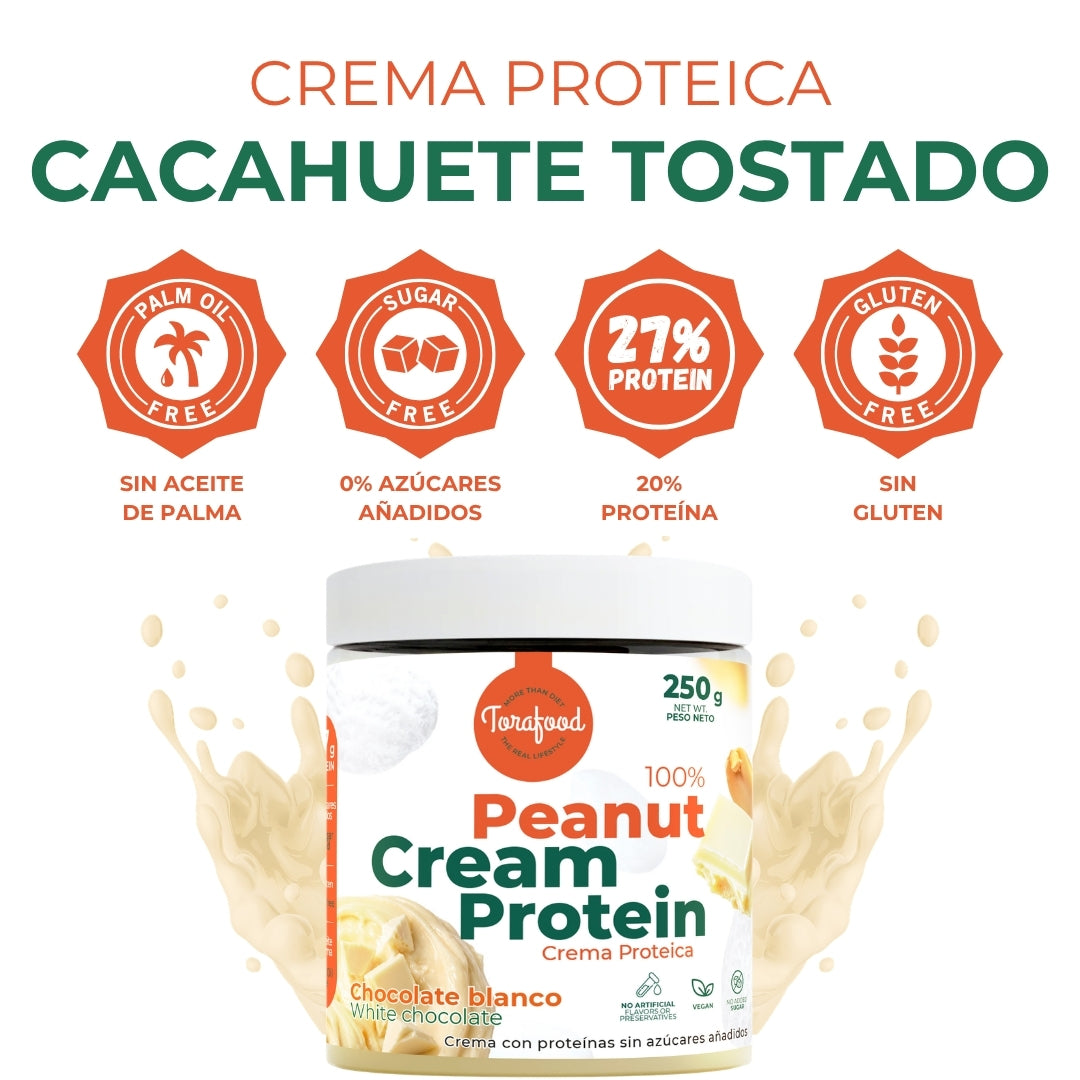 Crema de Cacahuete Tostado con Chocolate Blanco Torafood 250 gr