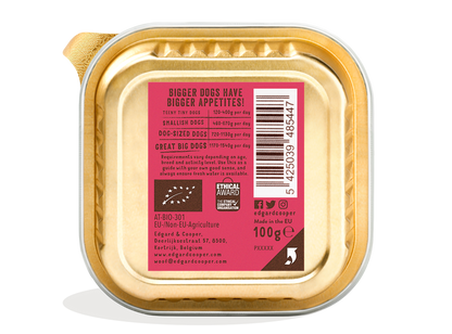 Tarrina de comida para perros con ternera orgánica sin cereales | Edgard &amp; Cooper 100 g