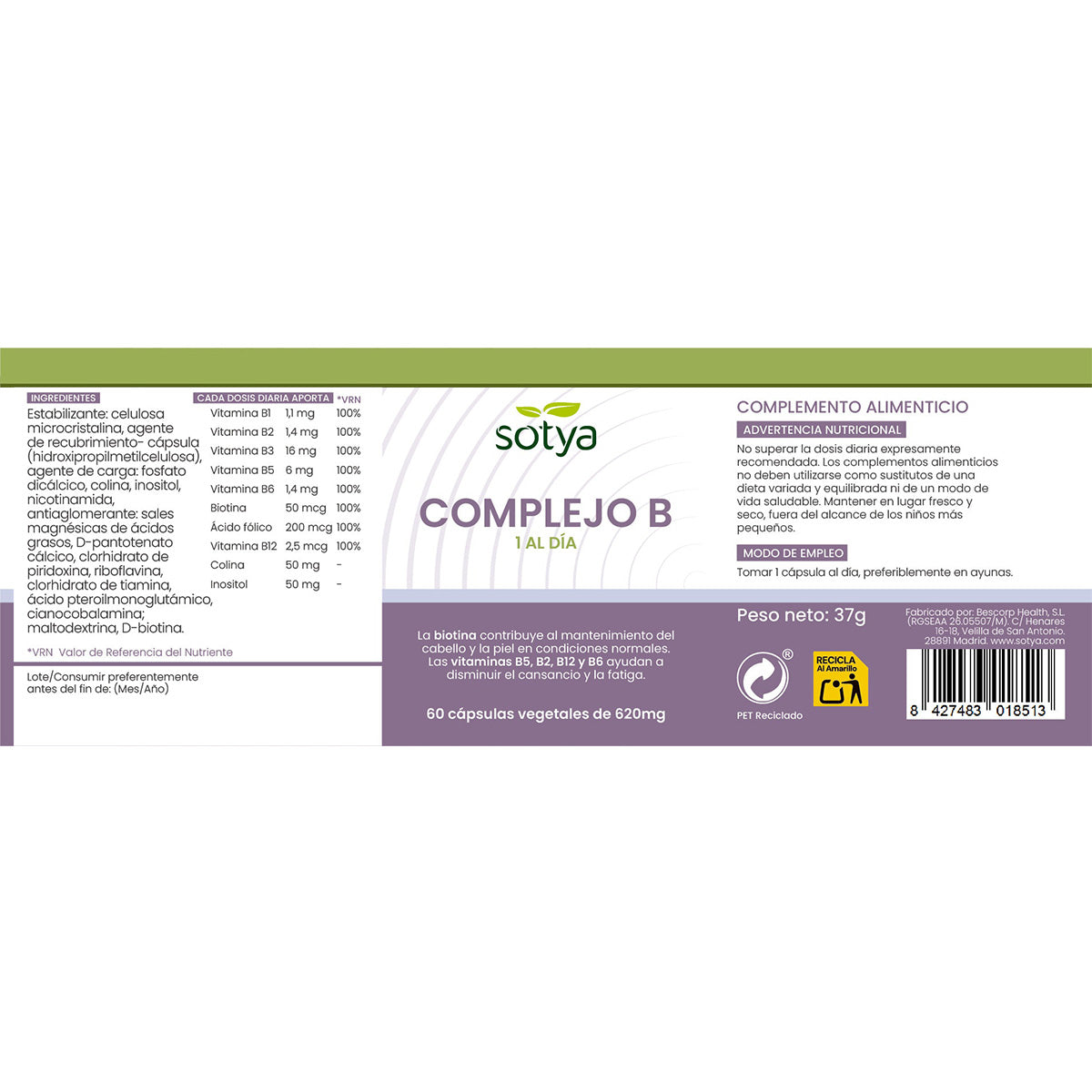 Vitamina B Complex Sotya 60 cápsulas