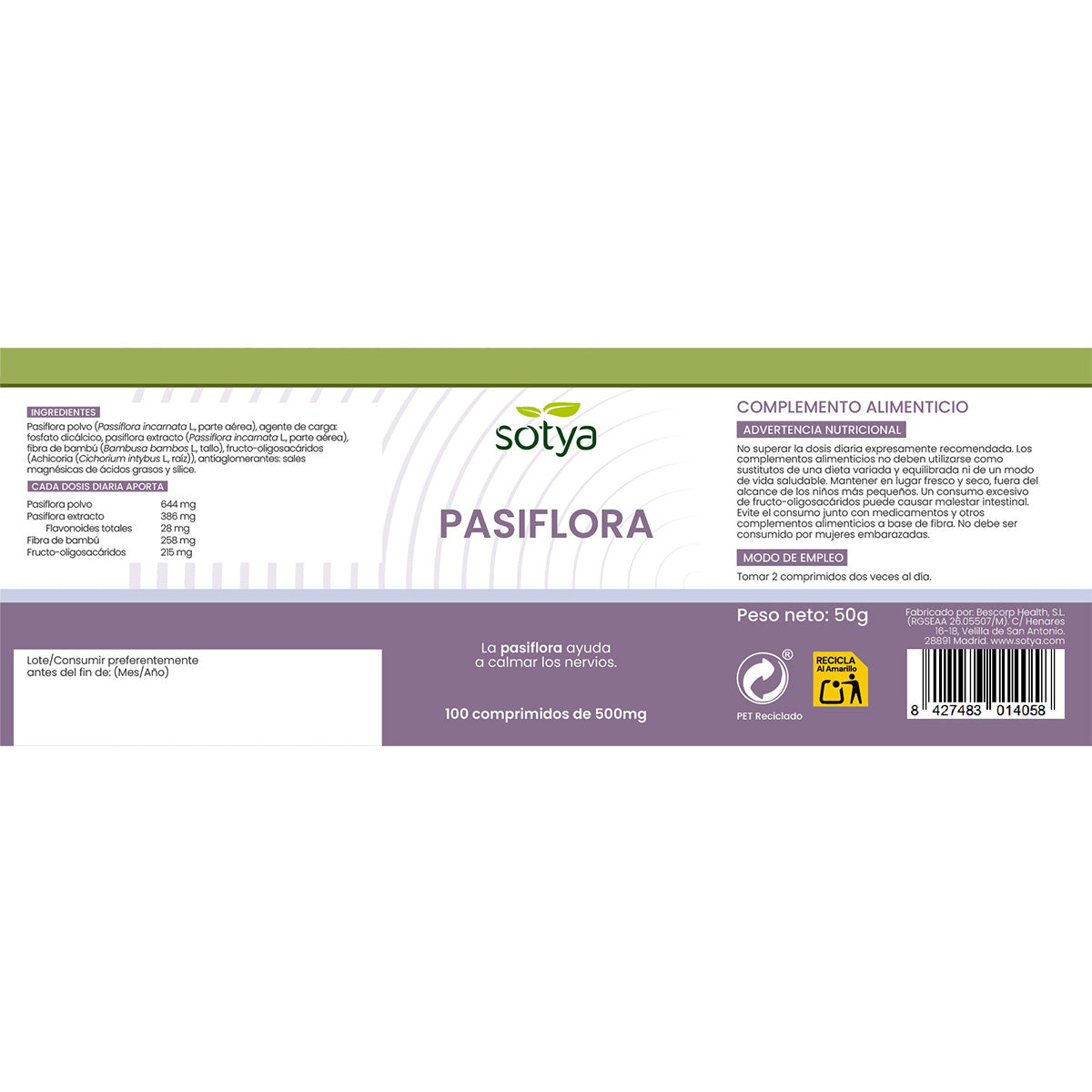 Pasiflora Sotya 100 Comprimidos