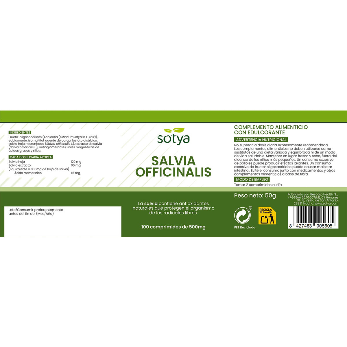 Salvia Sotya 100 Comprimidos