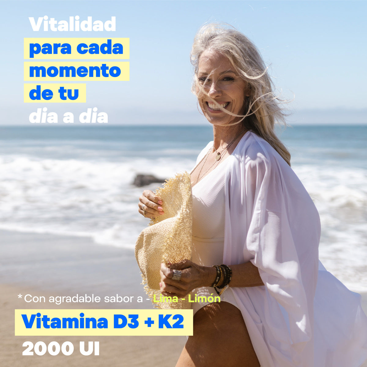 Vitamina D3 + K2 MK7 2000 UI Vegana Nutricel 180 comprimidos sabor lima-limón