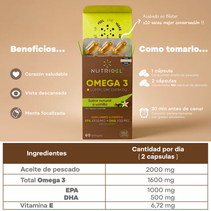 Omega 3 Superconcentrado Blíster Vainilla Nutricel 120 perlas