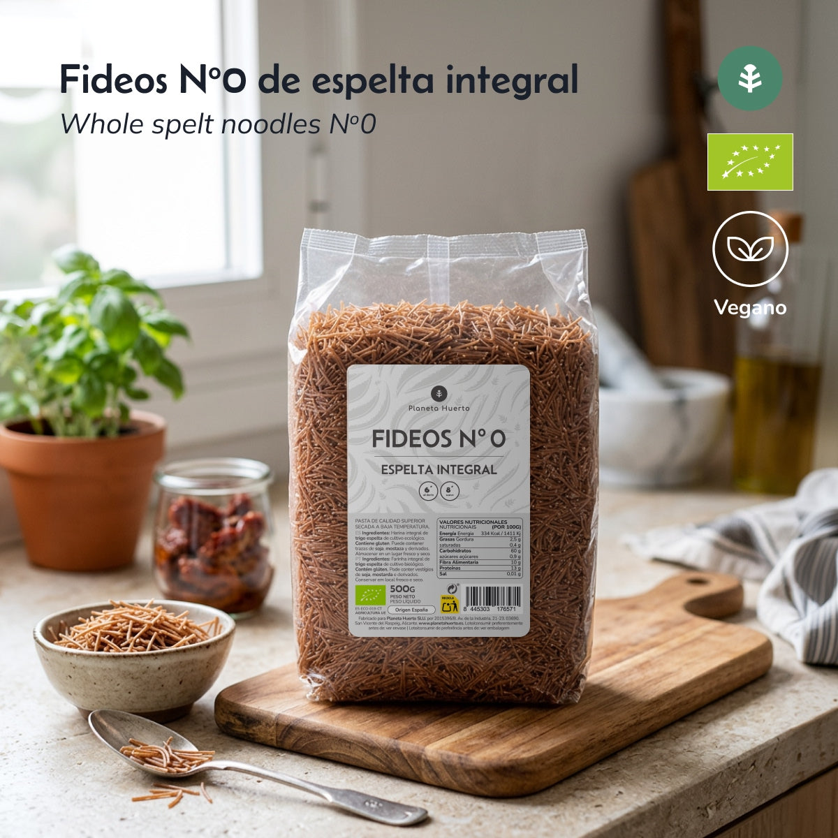 Fideos nº0 de espelta integral ECO Planeta Huerto 5 Kg