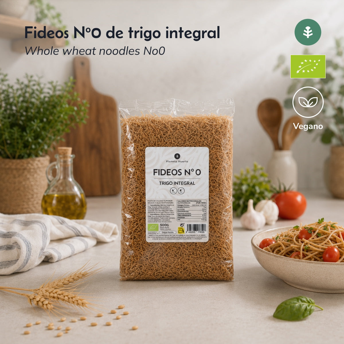 Fideos nº0 de trigo integral ECO Planeta Huerto 500gr