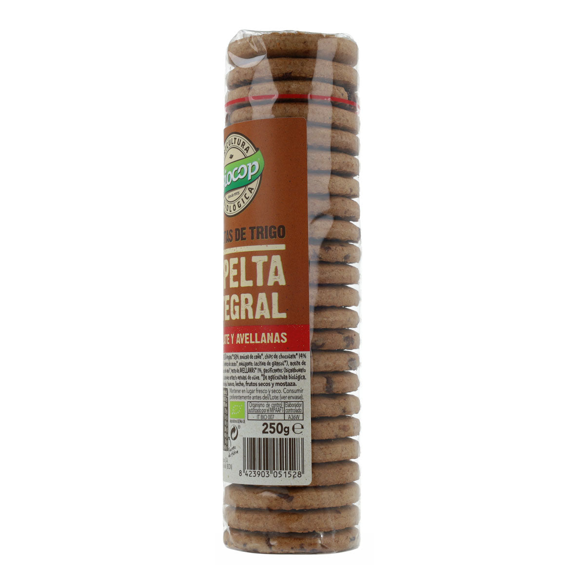 Galleta Trigo Espelta Integral con Chocolate y Avellanas Bio Biocop 250 g