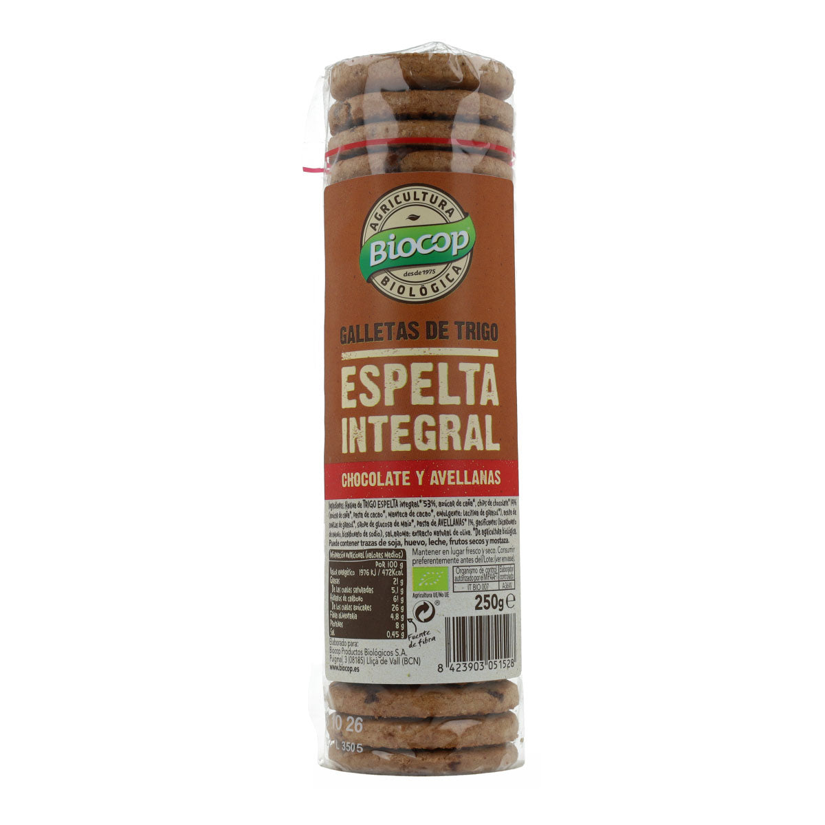 Galleta Trigo Espelta Integral con Chocolate y Avellanas Bio Biocop 250 g