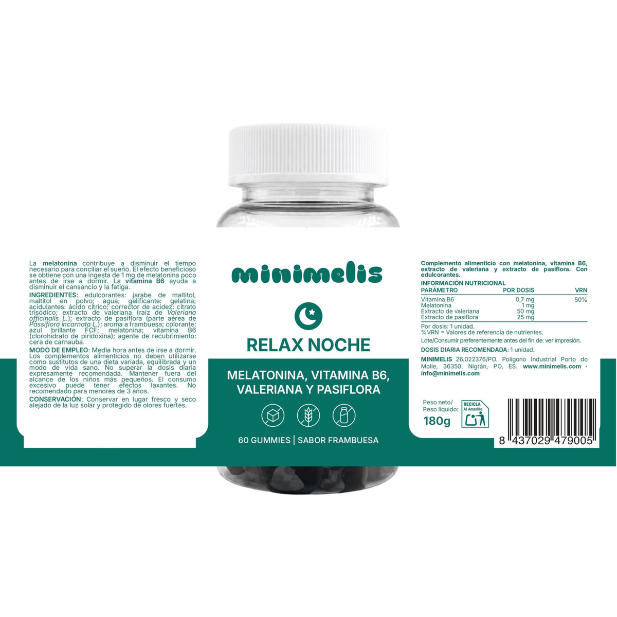 Gominolas Para Mejorar El Sueño Melatonina Extractos Vegetales Sabor Frambuesa 60 Unidades 1 Mg Por Dosis_2