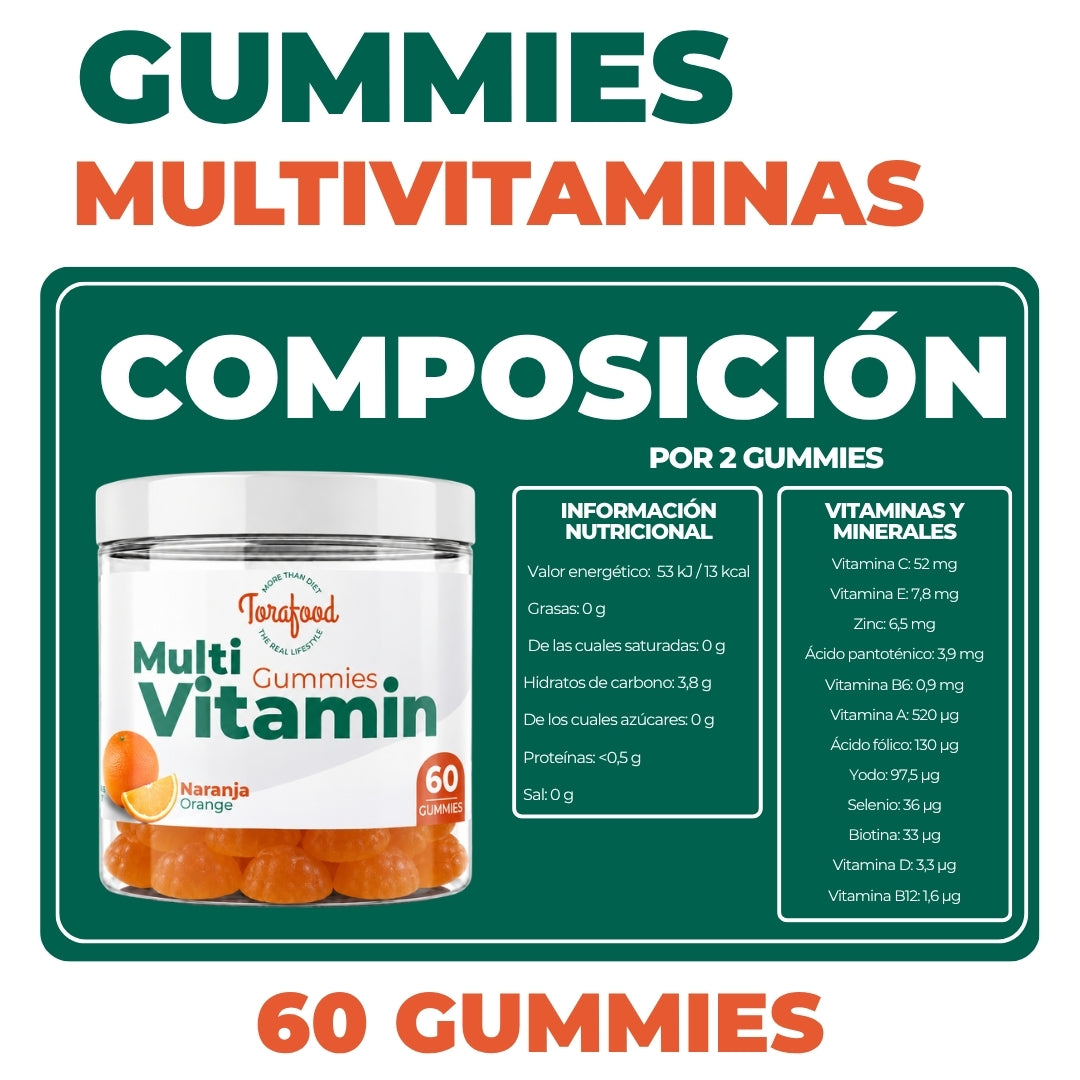 Gummies Multivitamin sabor Naranja Torafood 60 gummies