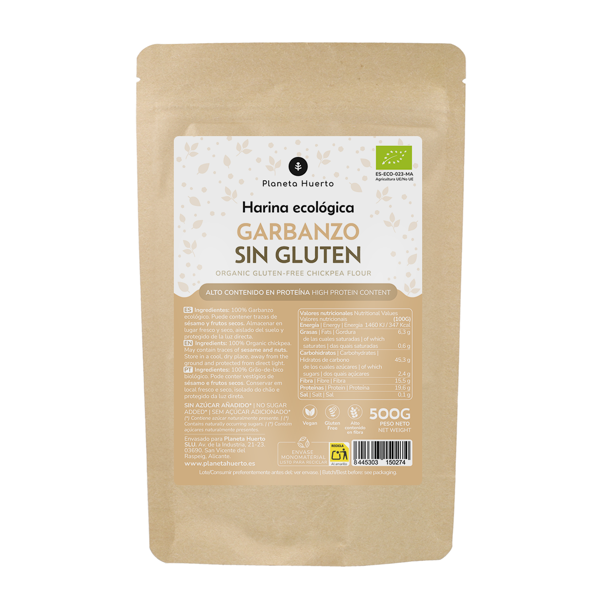 Harina de Garbanzos Sin Gluten ECO Planeta Huerto 500 g