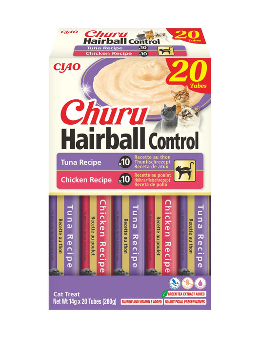 Variedades Hairball Control para Gatos Churu 20 x 14 g - envase frontal
