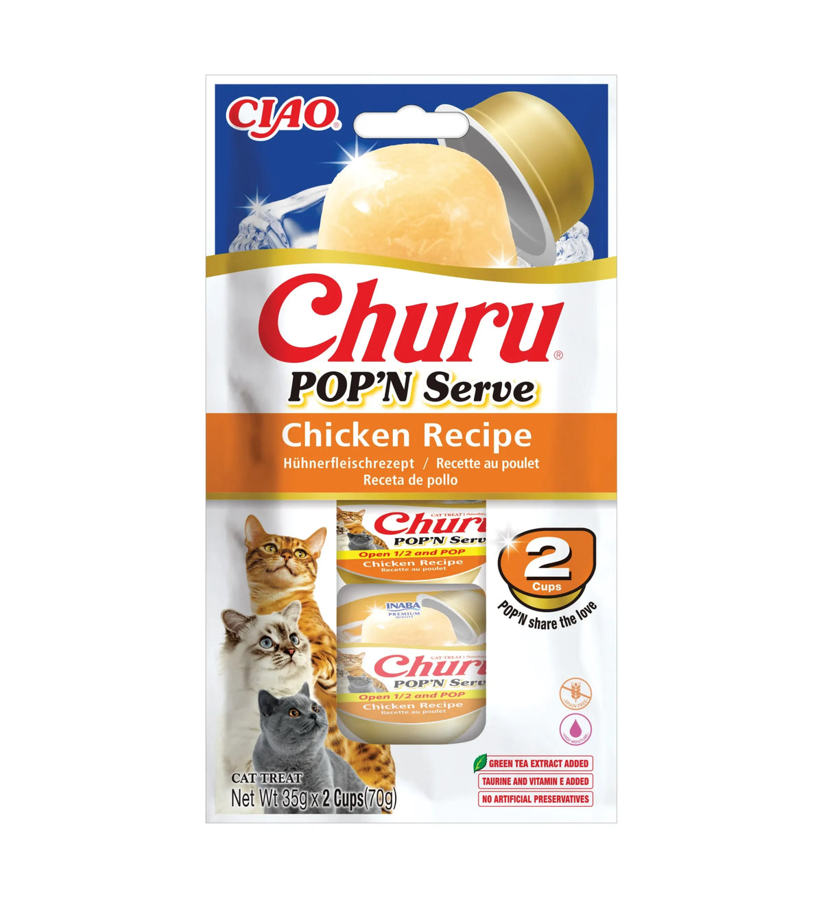 Snack de Gelatina Pop 'N Serve de Pollo para Gatos Churu 2 x 35 g - envase frontal
