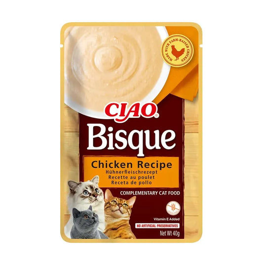 Puré Ciao Bisque de Pollo para Gatos Churu 40 g - envase frontal