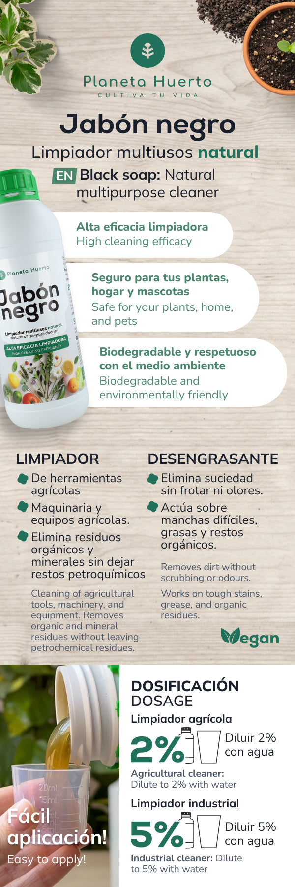 Jabón potásico Negro Planeta Huerto 1 L