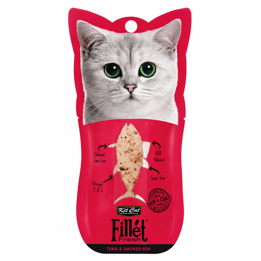 Kit Cat FilletFresh - Atún y Pescado Ahumado 30 g Snack natural para gatos