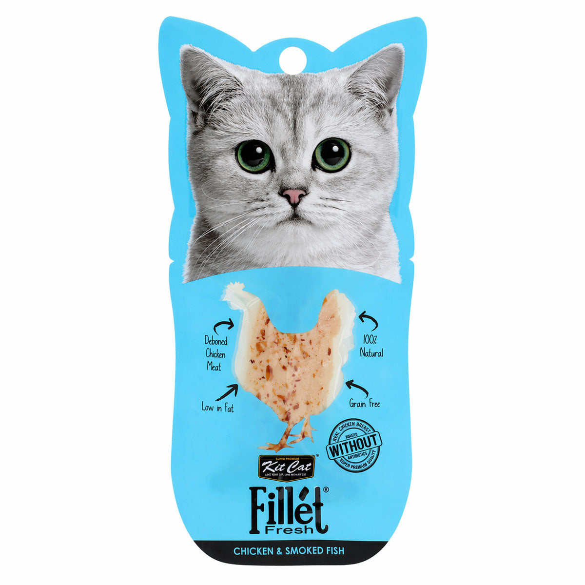 Kit Cat FilletFresh - Pollo y Pescado Ahumado 30 g Snack natural para gatos