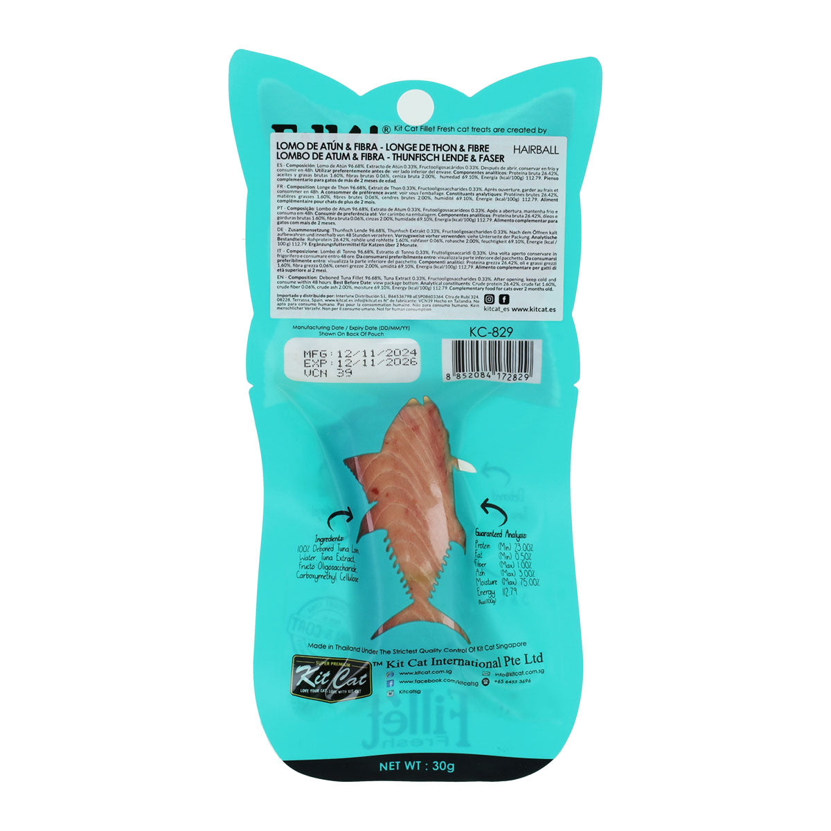 Kit Cat FilletFresh - Atún y Fibra 30 g Snack natural para gatos