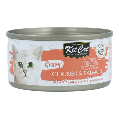 Kit Cat Lata Gravy - Pollo &amp; Salmón 70 g Comida húmeda para gatos en salsa