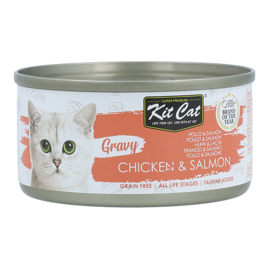 Kit Cat Lata Gravy - Pollo & Salmón 70 g Comida húmeda para gatos en salsa