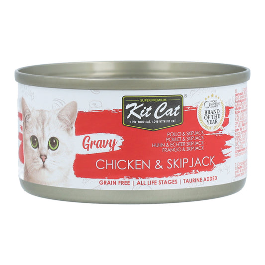 Kit Cat Lata Gravy - Pollo & Bonito Skipjack 70 g Comida húmeda para gatos en salsa