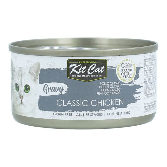 Kit Cat Lata Gravy - Pollo Classic 70 g Comida húmeda para gatos en salsa