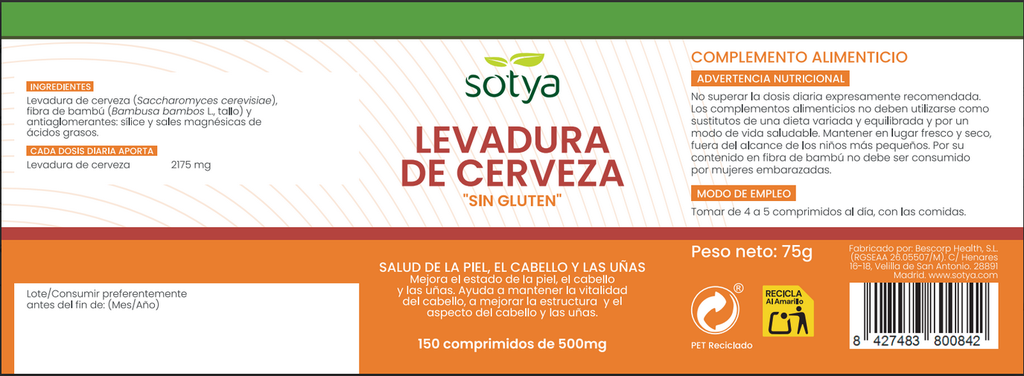 Levadura Sin gluten Sotya 150 comprimidos