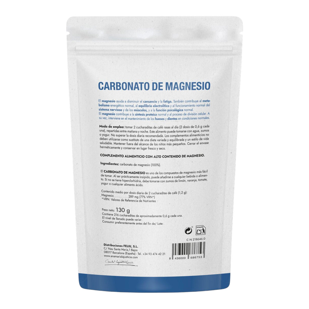 Carbonato de Magnesio en polvo 100% Ana María LaJusticia 130 g