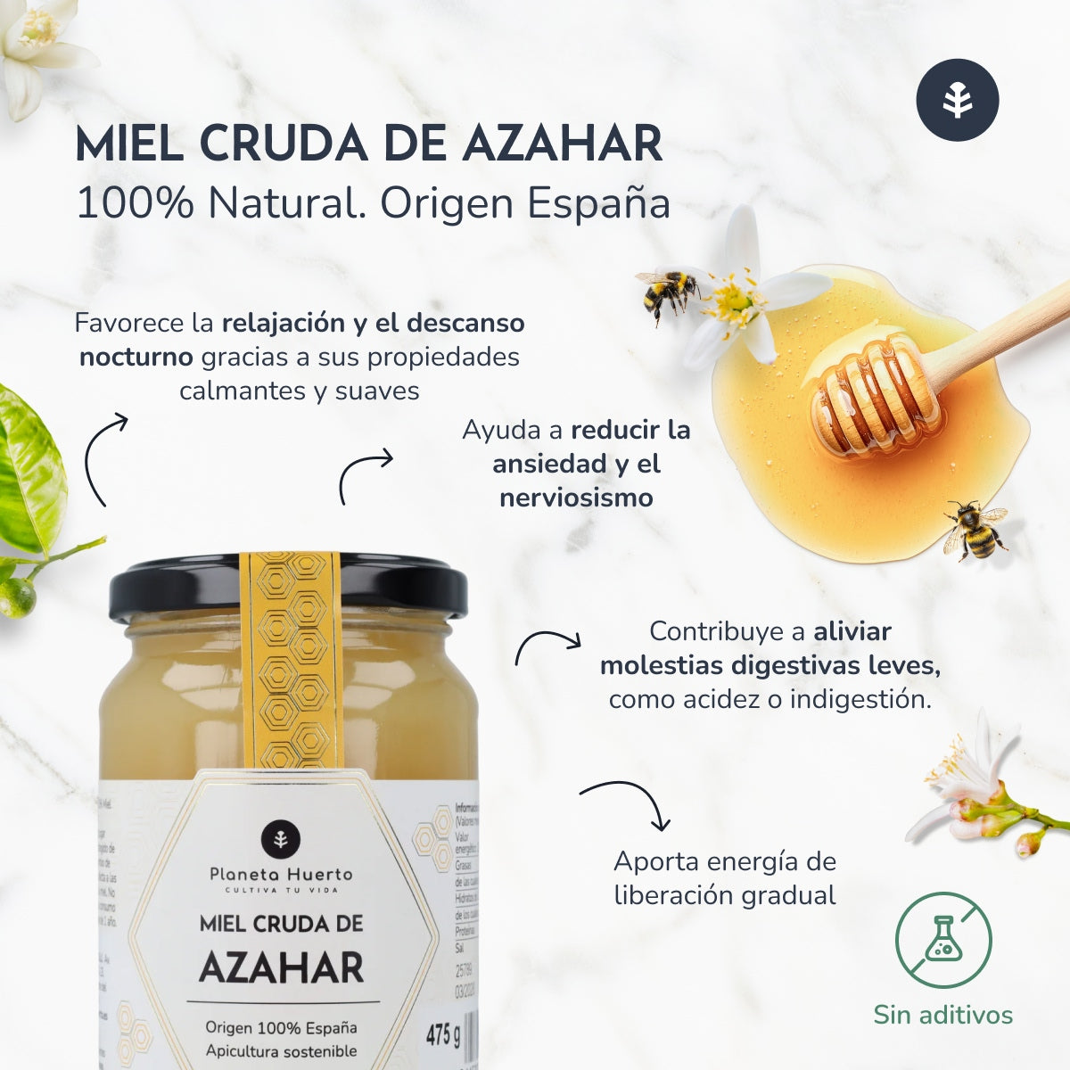 Miel Cruda de Azahar Planeta Huerto 950 g