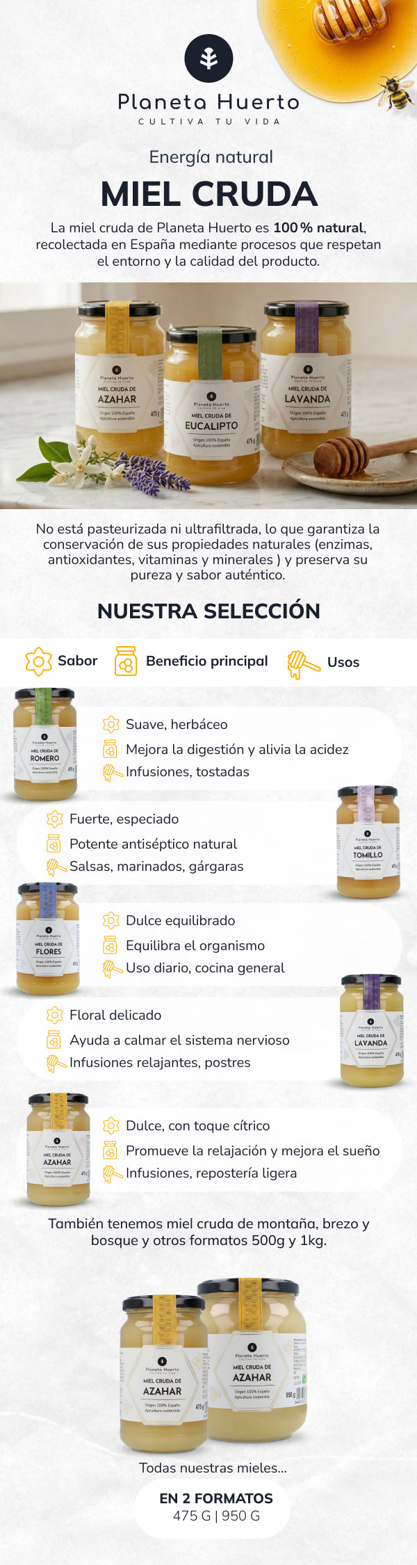 Miel Cruda de Eucalipto Planeta Huerto 950 g