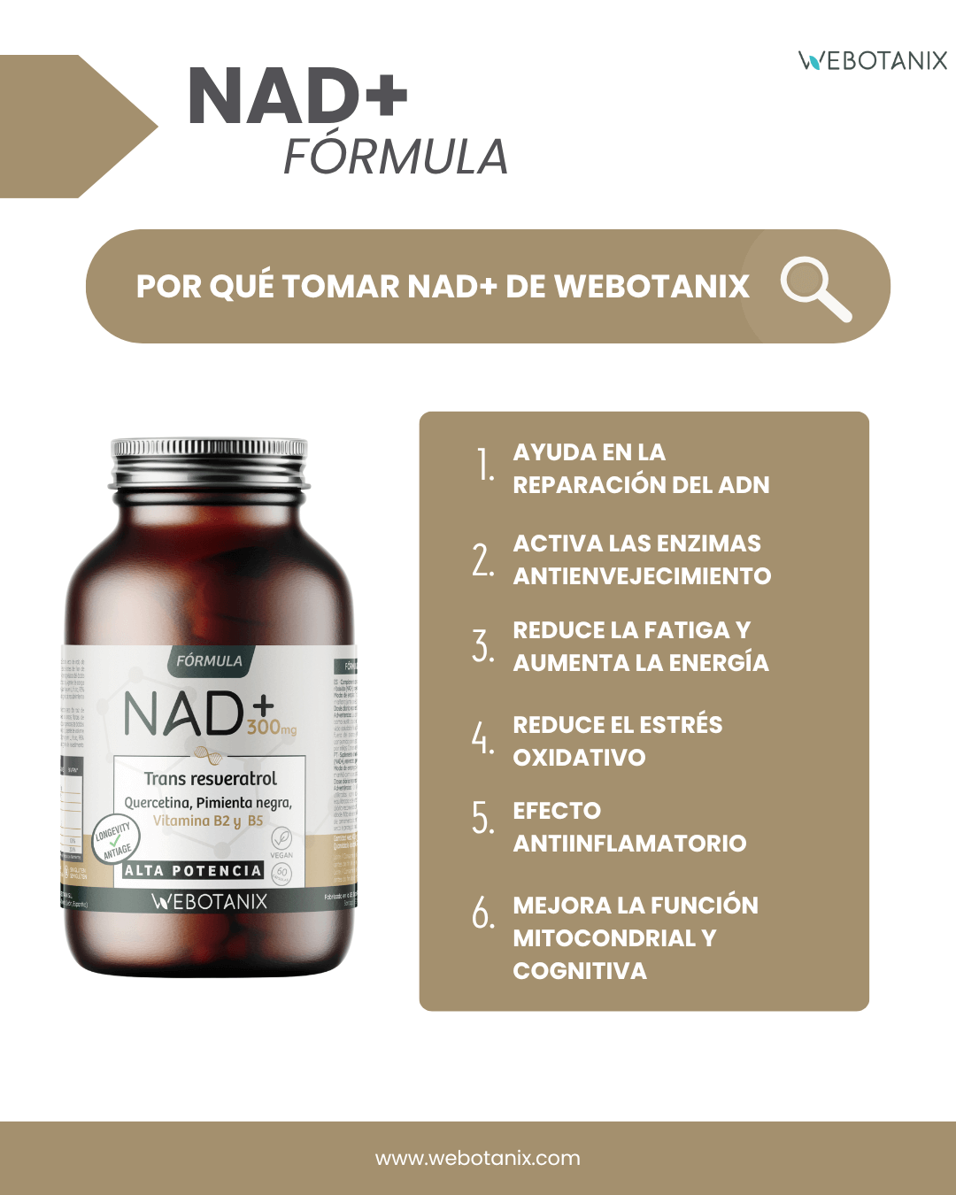 NAD+ 300 mg Trans Resveratrol WEBOTANIX 60 cápsulas