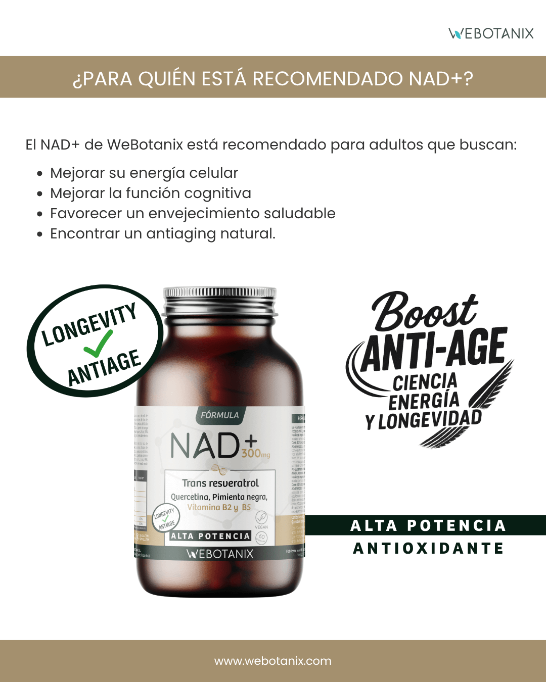 NAD+ 300 mg Trans Resveratrol WEBOTANIX 60 cápsulas