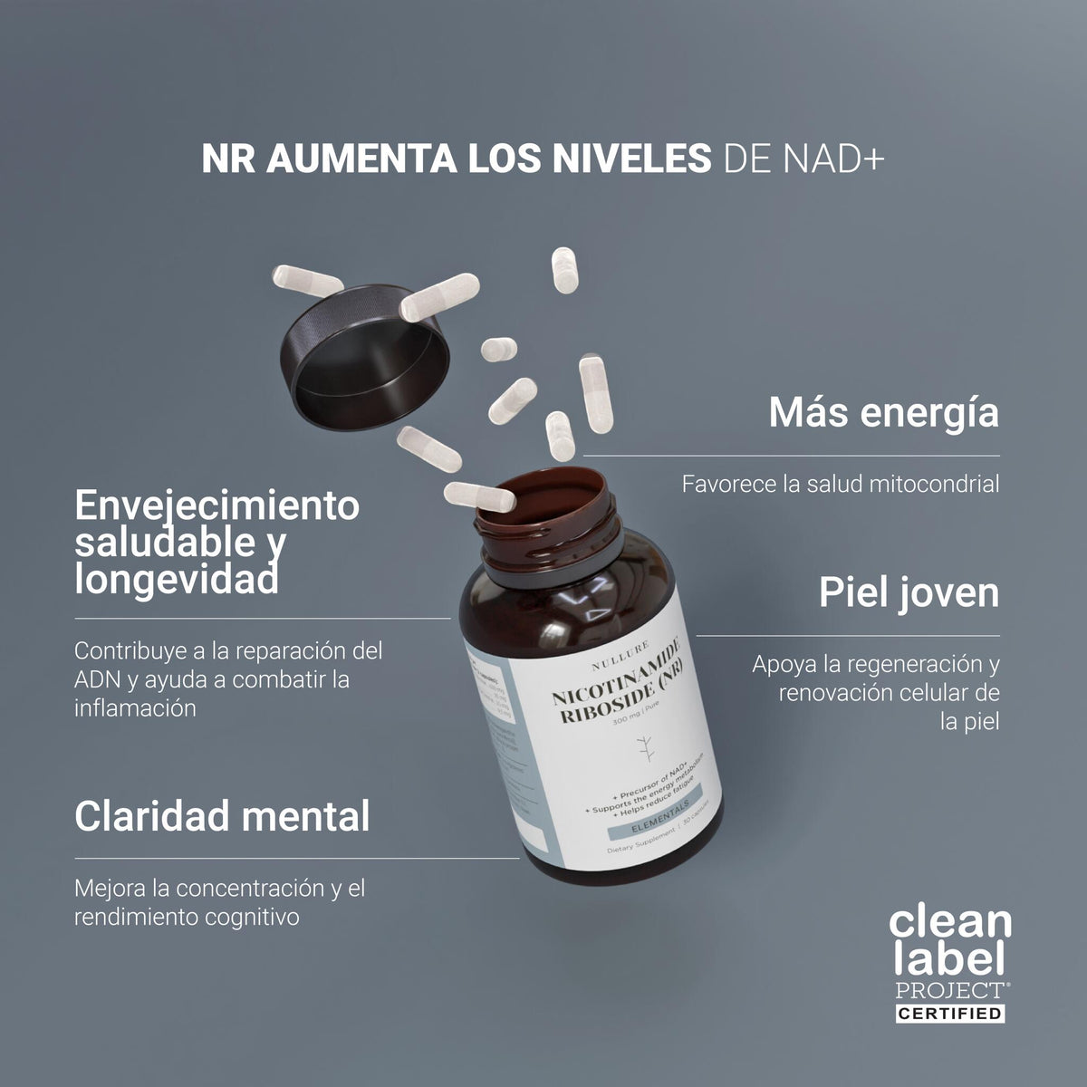 Nad nicotinamide riboside 300mg – boost nad+, energía y longevidad, clean label (90 cápsulas)_1