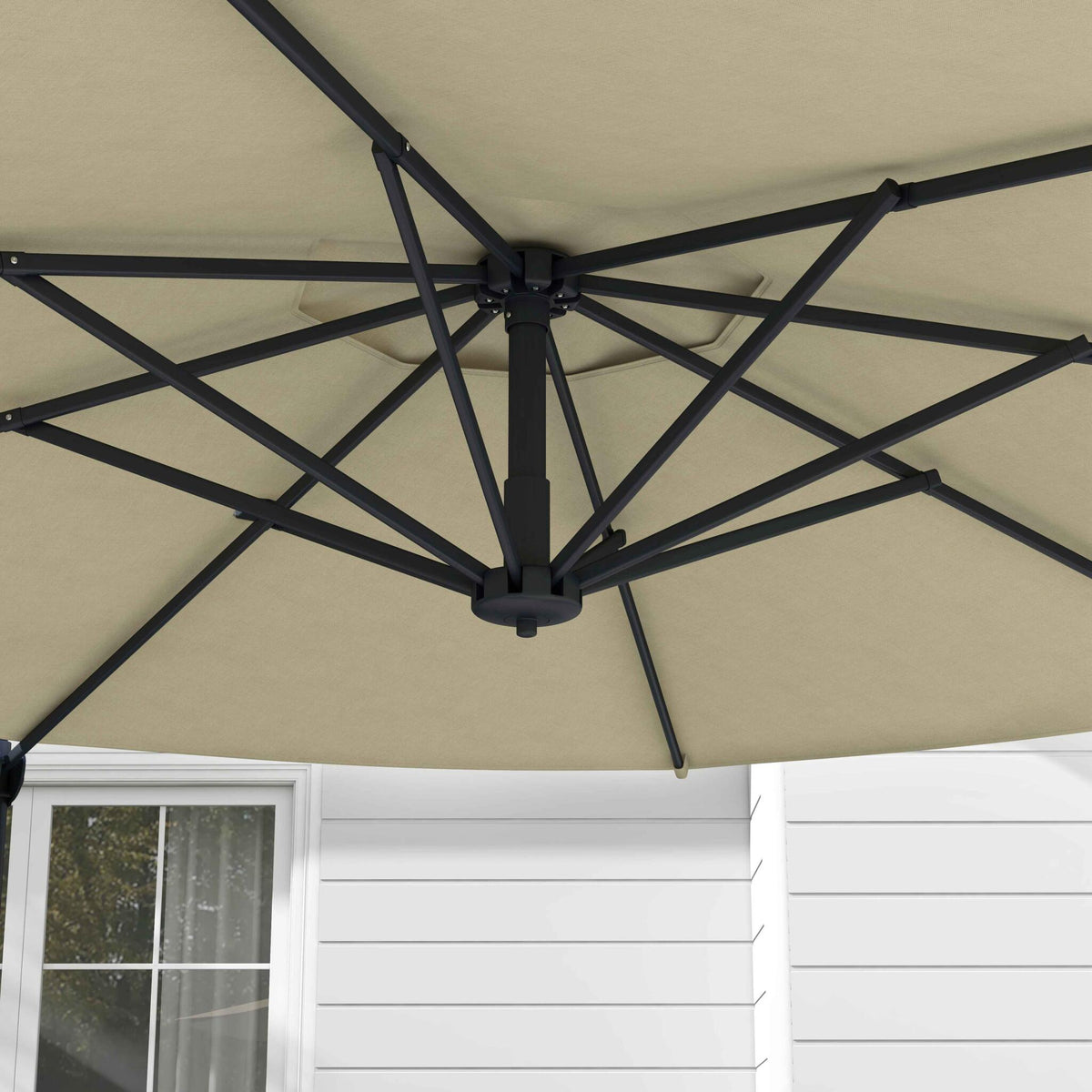 Outsunny Sombrilla De Jardín Ø294x242 Cm Con Altura Ajustable Crema_3