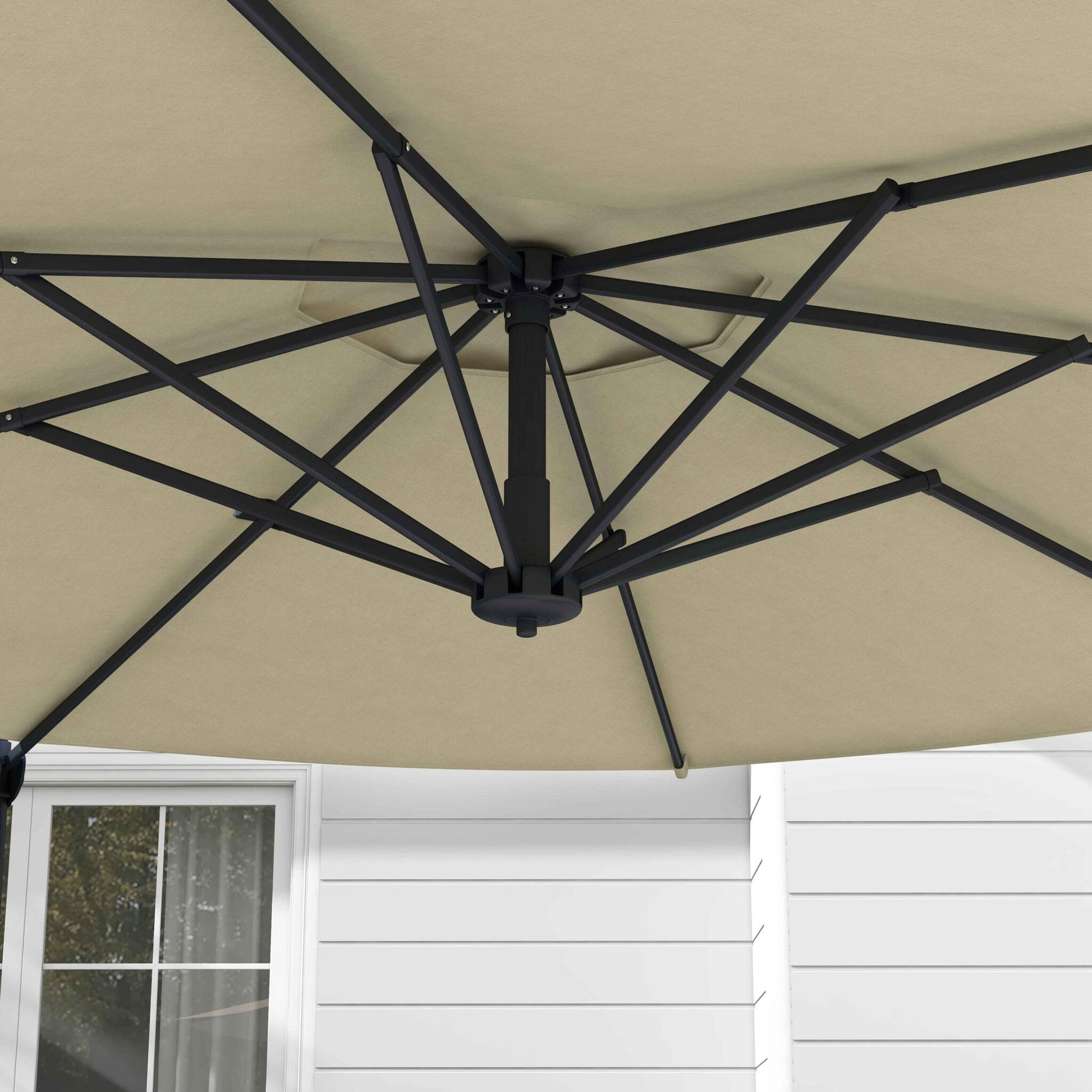 Outsunny Sombrilla De Jardín Ø294x242 Cm Con Altura Ajustable Crema_3