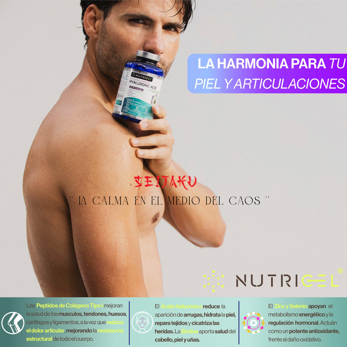 Ácido hialurónico con colágeno hidrolizado y biotina Nutricel 180 cápsulas