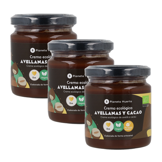 Pack 3x Crema de avellanas y cacao sin azúcares añadidos ECO Planeta Huerto 230 g