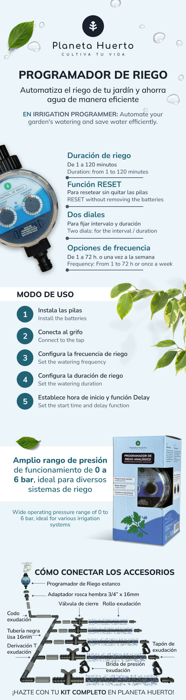 Programador de Riego estanco Planeta Huerto 0-6 bar
