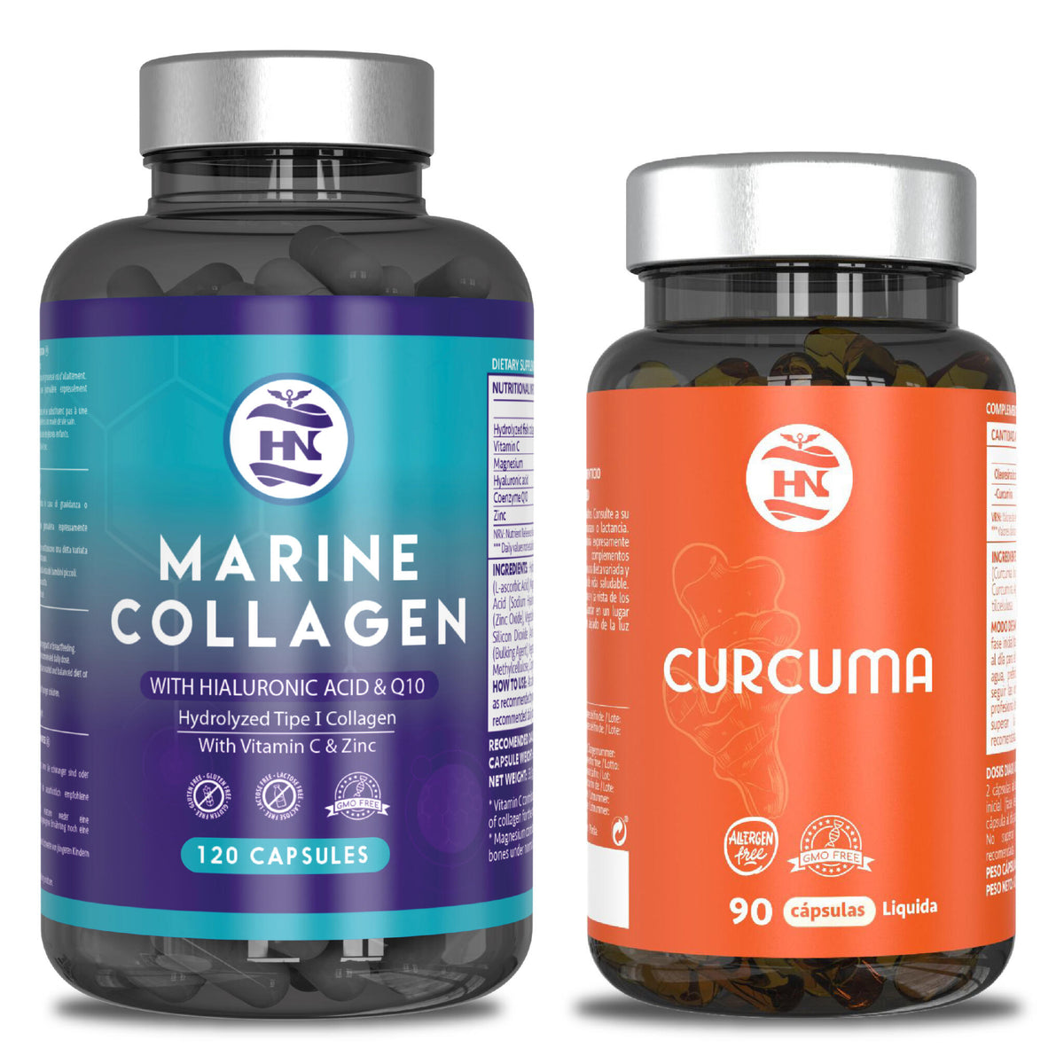 Pack - Colageno Marino Hidrolizado Puro 120 Caps Y Cúrcuma Liquida Liposomada 575mg 90 Caps_0