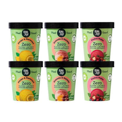 Pack Mix Helado Artesano Eco Sin Gluten Ni Azúcar Refinado Mango&amp;Maracuyá Granada&amp;Naranja Frutos Rojos Runakay 6x460_0