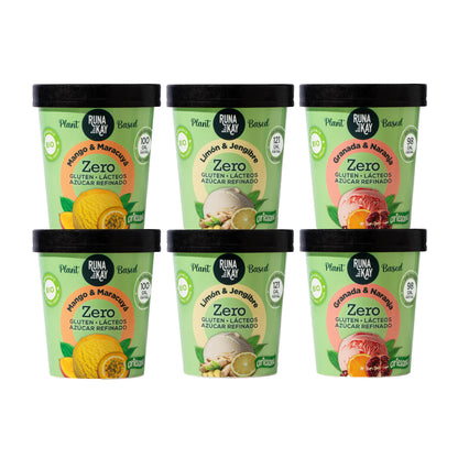 Pack Mix Helado Artesano Eco Sin Gluten Ni Azúcar Refinado Mango&amp;maracuyá Limón&amp;Jengibre Granada&amp;Naranja Runakay 6x460ml_0