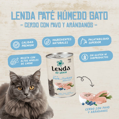 Paté Completo para Gatos de Cerdo con Pavo y Arándanos Lenda 400 g