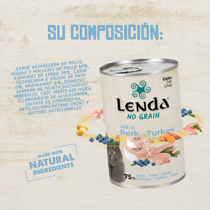 Paté Completo para Gatos de Cerdo con Pavo y Arándanos Lenda 400 g