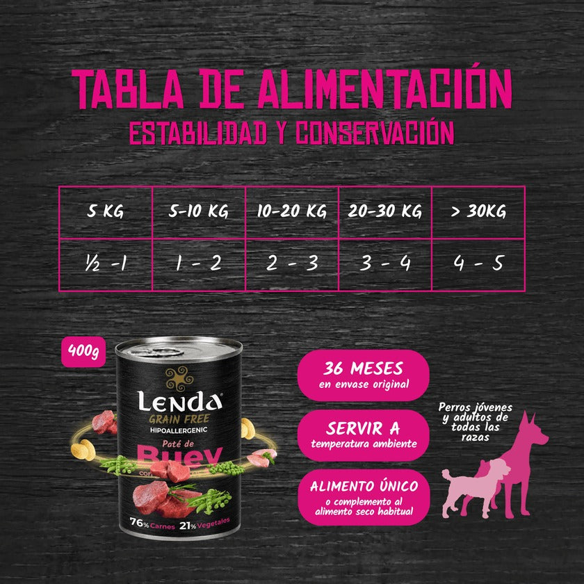 Paté para Perros de Buey Grain Free Lenda 400 g