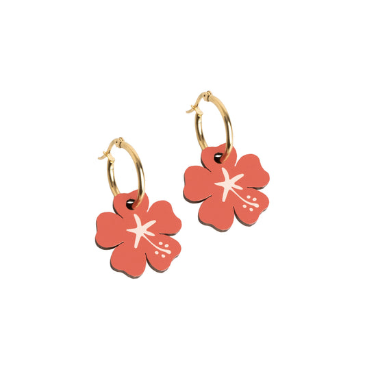 Pendientes Hibisco - Aro de Acero Quirúrgico y Bañado en Oro de 18k - Nature Vibes_0
