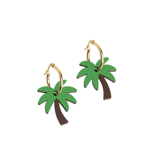Pendientes Palmera - Aro de Acero Quirúrgico y Bañado en Oro de 18k - Nature Vibes_0